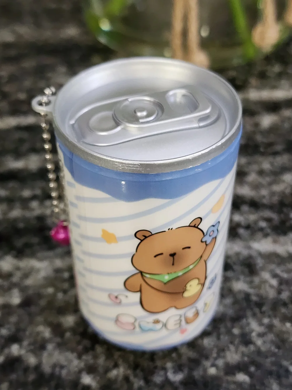 Cute Bear 'Sweet' Can Keychain - Light Blue Mini Wet Wipes